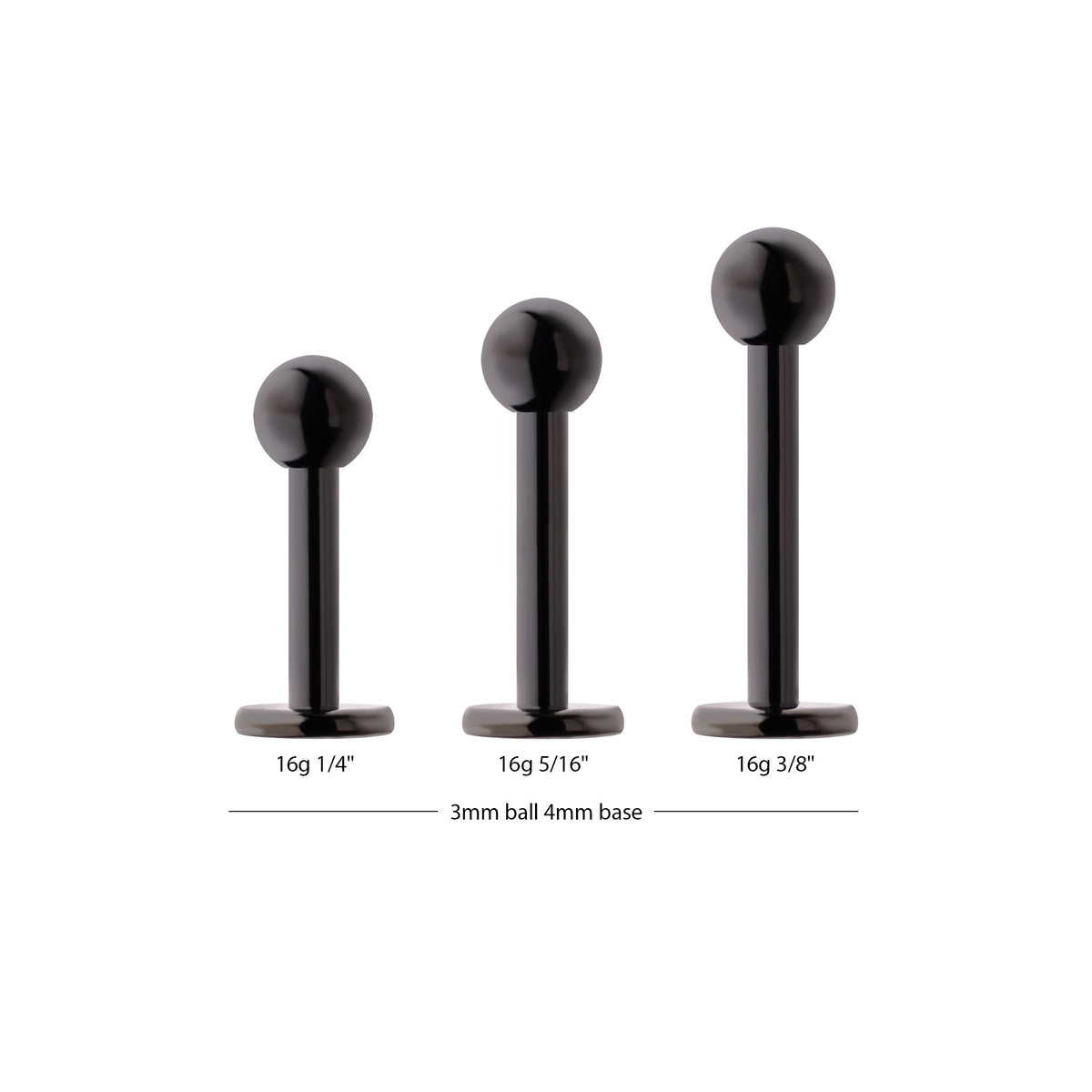 Black PVD Titanium Internally Threaded Labret 3mm ball 4mm base tipvdkli601 -Rebel Bod-RebelBod