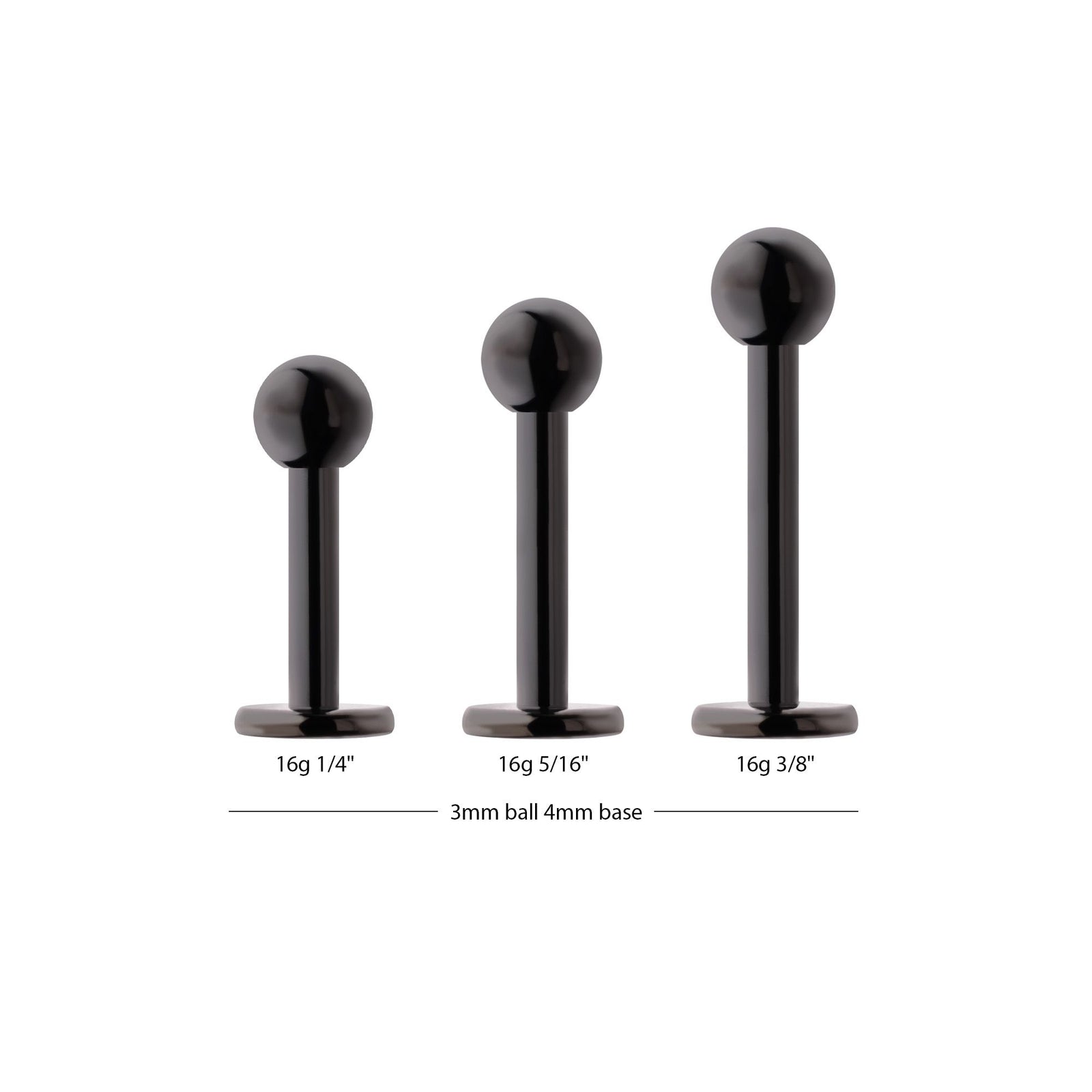 Black PVD Titanium Internally Threaded Labret 3mm ball 4mm base tipvdkli601 -Rebel Bod-RebelBod