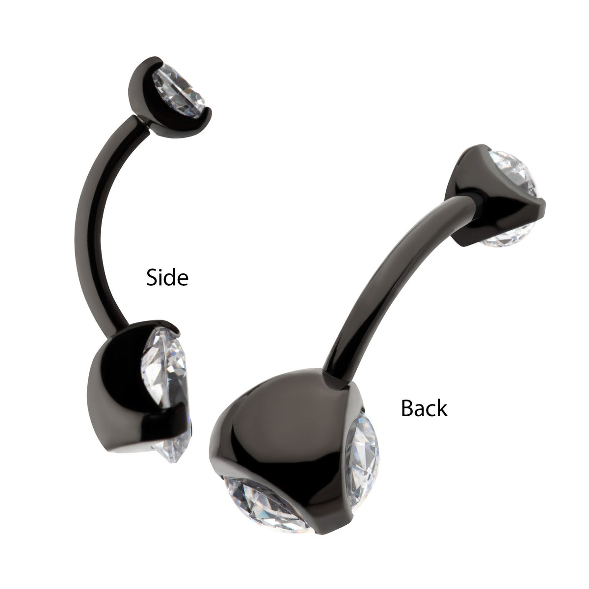 Black PVD Titanium Internally Threaded Prong Set Double CZ Fixed Bottom Navel Ring tipvdkbn44358ab -Rebel Bod-RebelBod