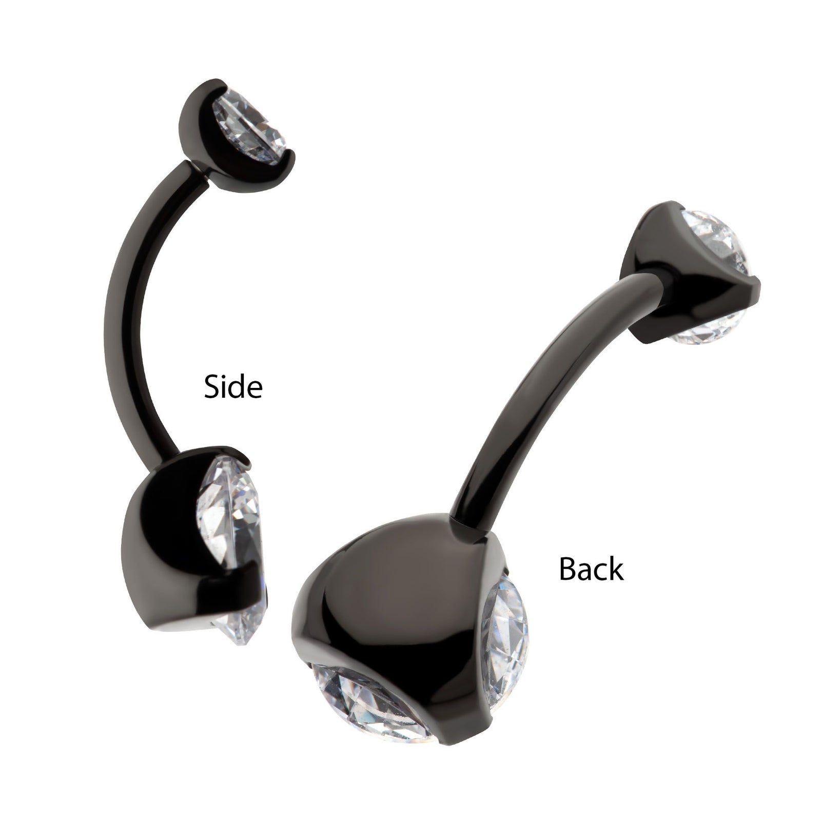 Black PVD Titanium Internally Threaded Prong Set Double CZ Fixed Bottom Navel Ring tipvdkbn44358ab -Rebel Bod-RebelBod