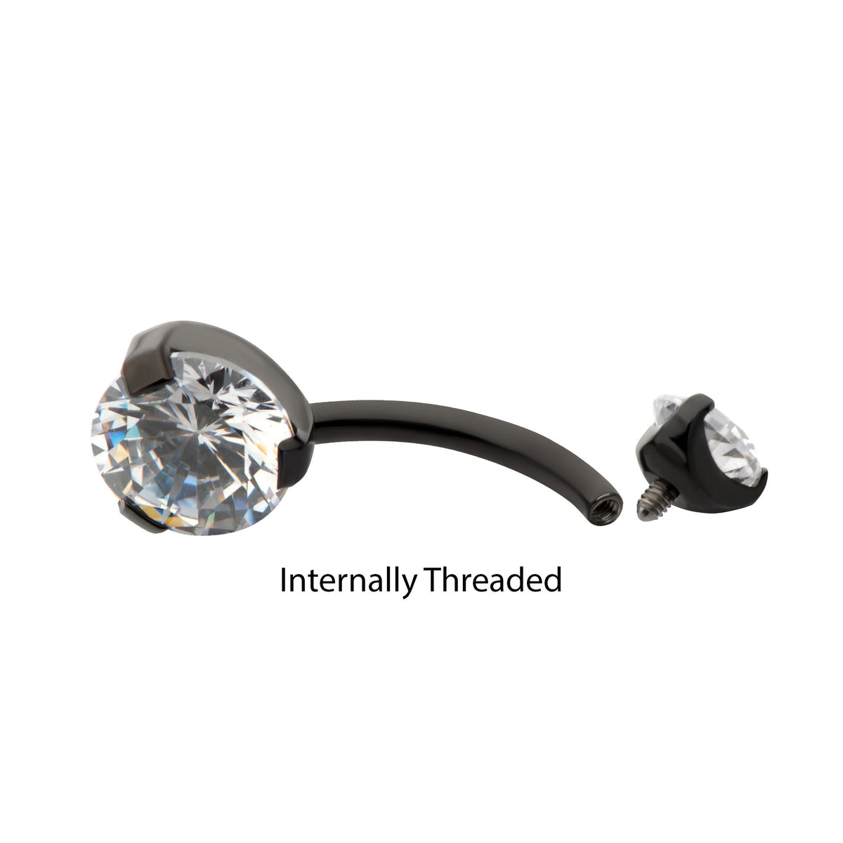Black PVD Titanium Internally Threaded Prong Set Double CZ Fixed Bottom Navel Ring tipvdkbn44358ab -Rebel Bod-RebelBod