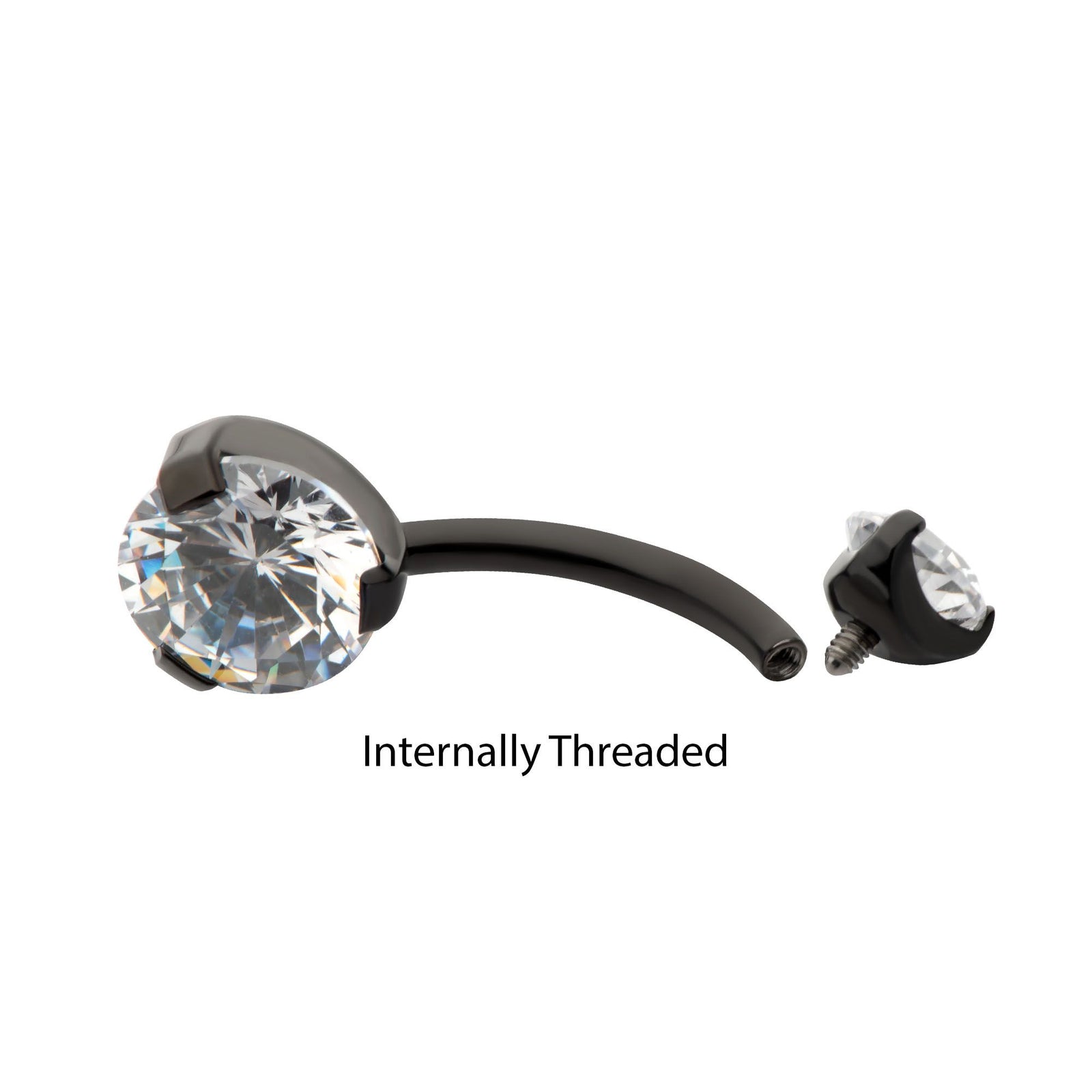 Black PVD Titanium Internally Threaded Prong Set Double CZ Fixed Bottom Navel Ring tipvdkbn44358ab -Rebel Bod-RebelBod