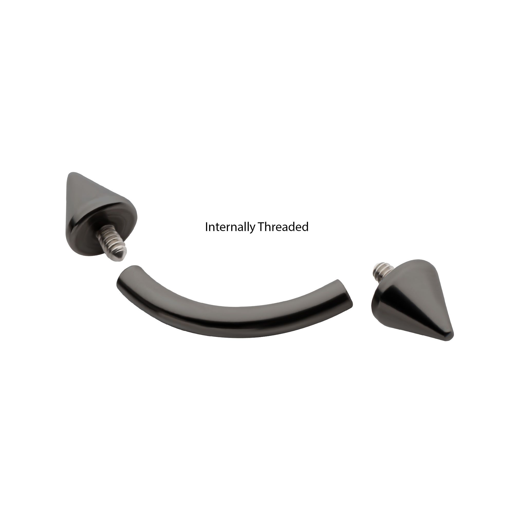 Black PVD Titanium Internally Threaded Spike End Curved Barbell tici612k -Rebel Bod-RebelBod