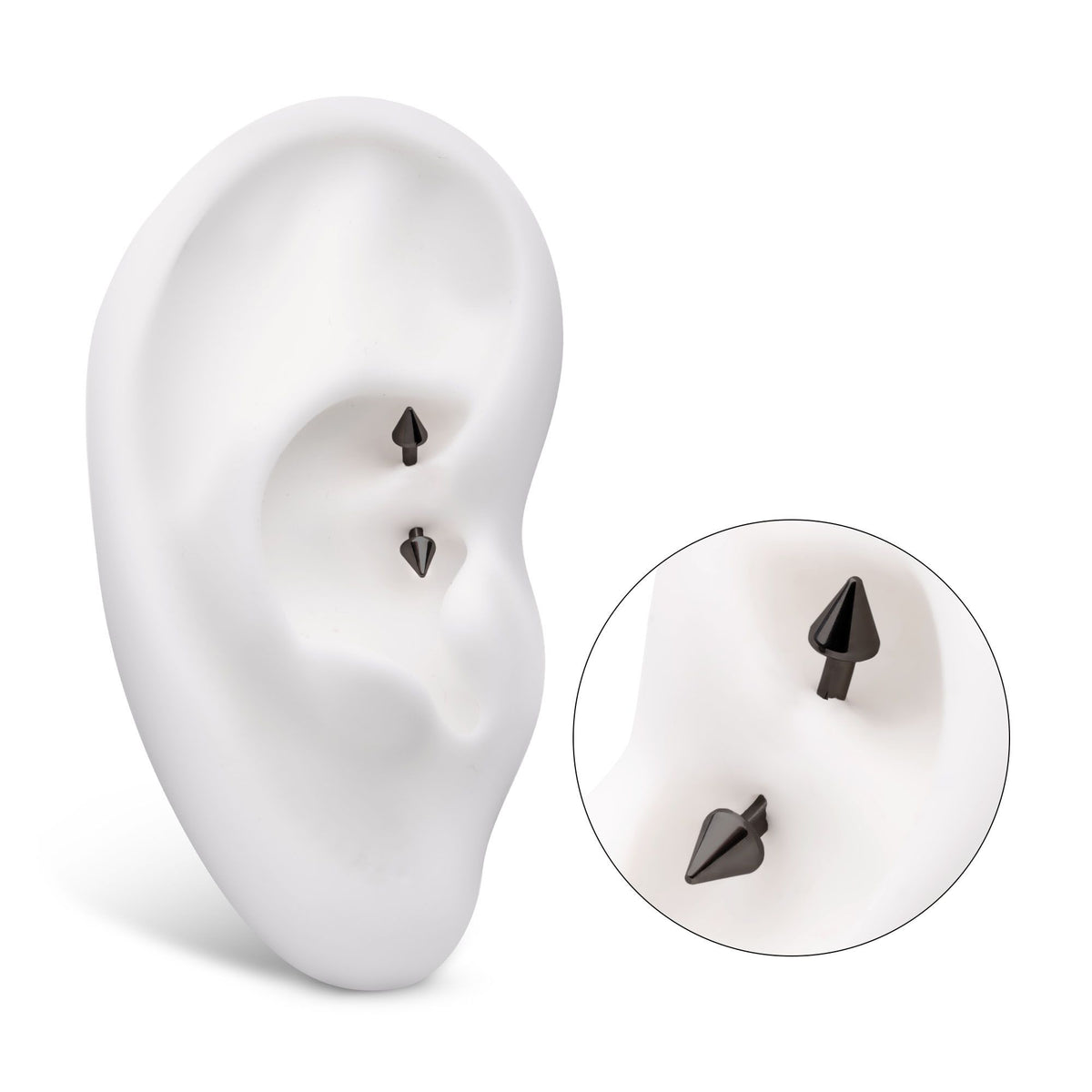 Black PVD Titanium Internally Threaded Spike End Curved Barbell tici612k -Rebel Bod-RebelBod