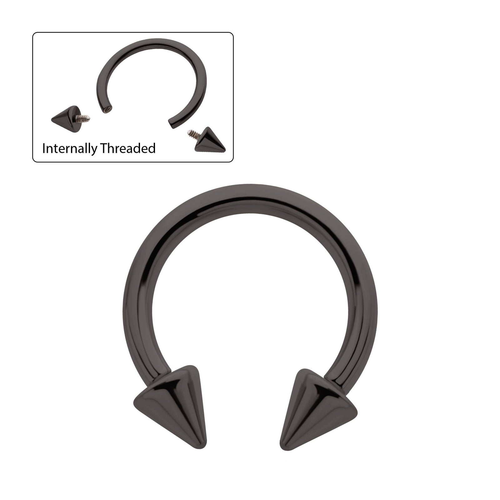 Black PVD Titanium Internally Threaded Spike Ends Circular Barbell tipvdkhi612 -Rebel Bod-RebelBod