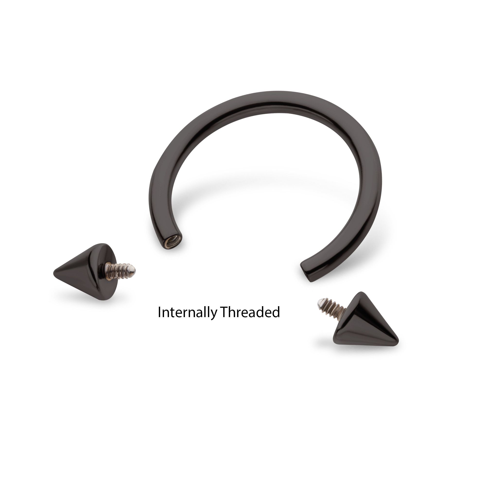 Black PVD Titanium Internally Threaded Spike Ends Circular Barbell tipvdkhi612 -Rebel Bod-RebelBod