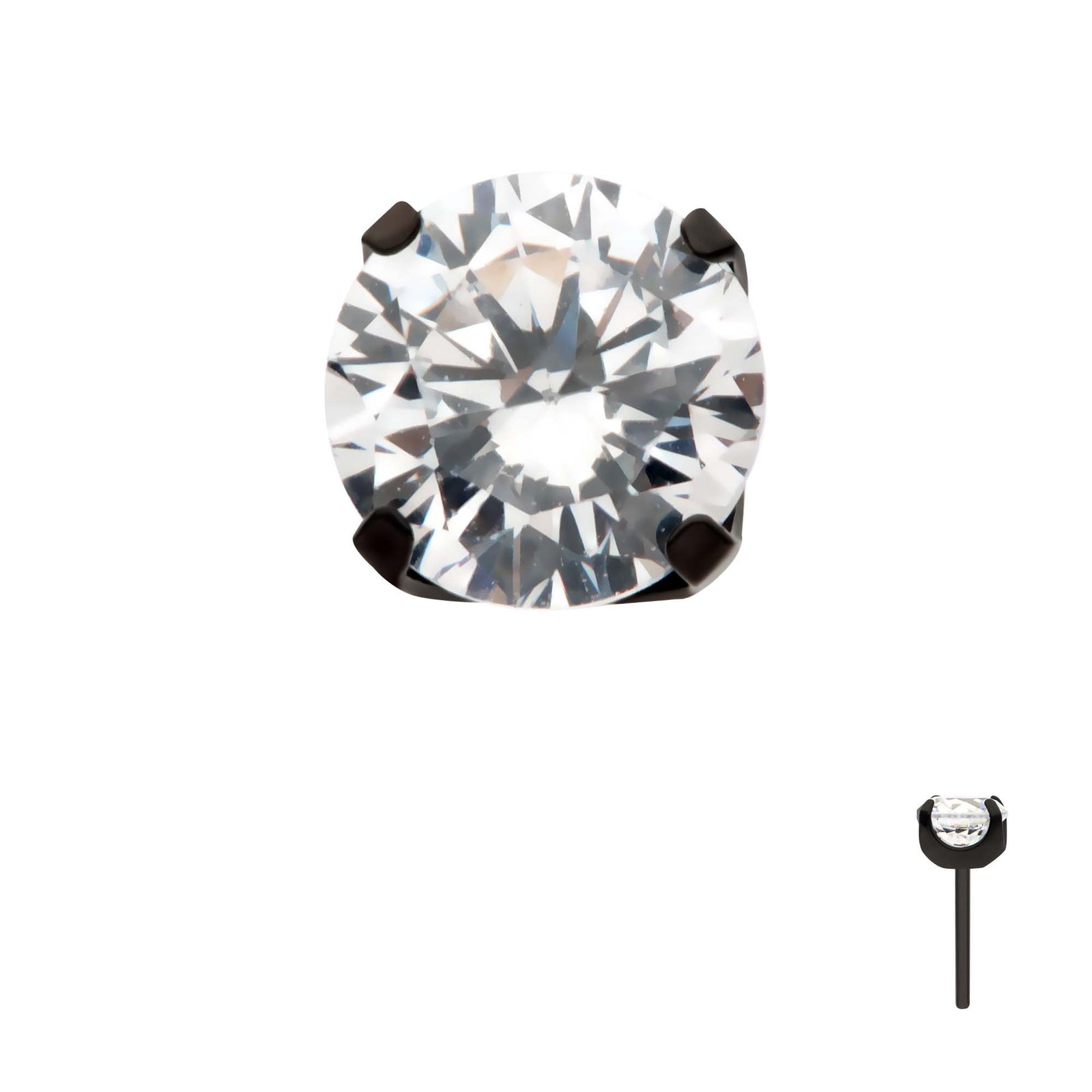 Black PVD Titanium Threadless 4-Prong CZ Front Facing Top tipvdktls2c25 -Rebel Bod-RebelBod