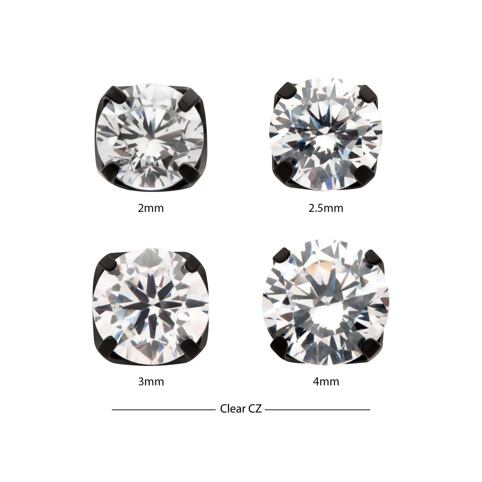 Black PVD Titanium Threadless 4-Prong CZ Front Facing Top tipvdktls2c25 -Rebel Bod-RebelBod