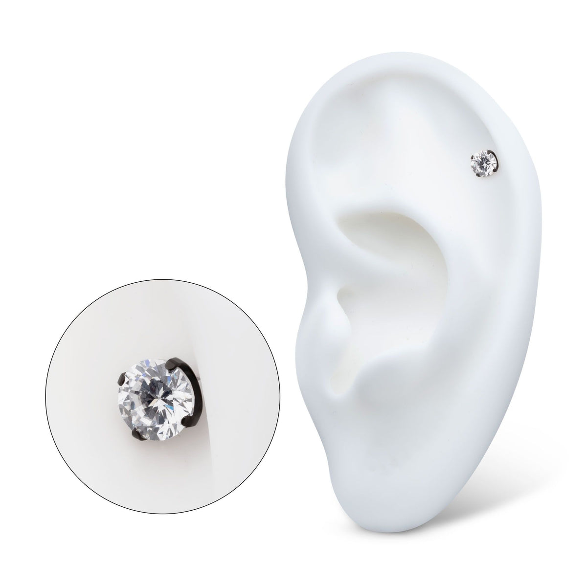 Black PVD Titanium Threadless 4-Prong CZ Front Facing Top tipvdktls2c25 -Rebel Bod-RebelBod