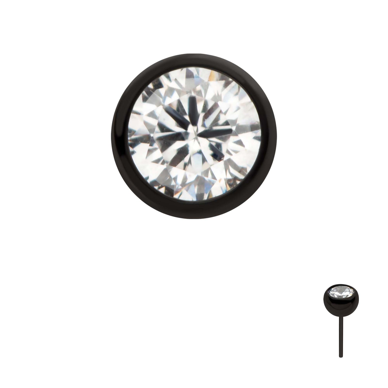Black PVD Titanium Threadless Bezel Set CZ Front Facing Top tipvdktls1c25 -Rebel Bod-RebelBod