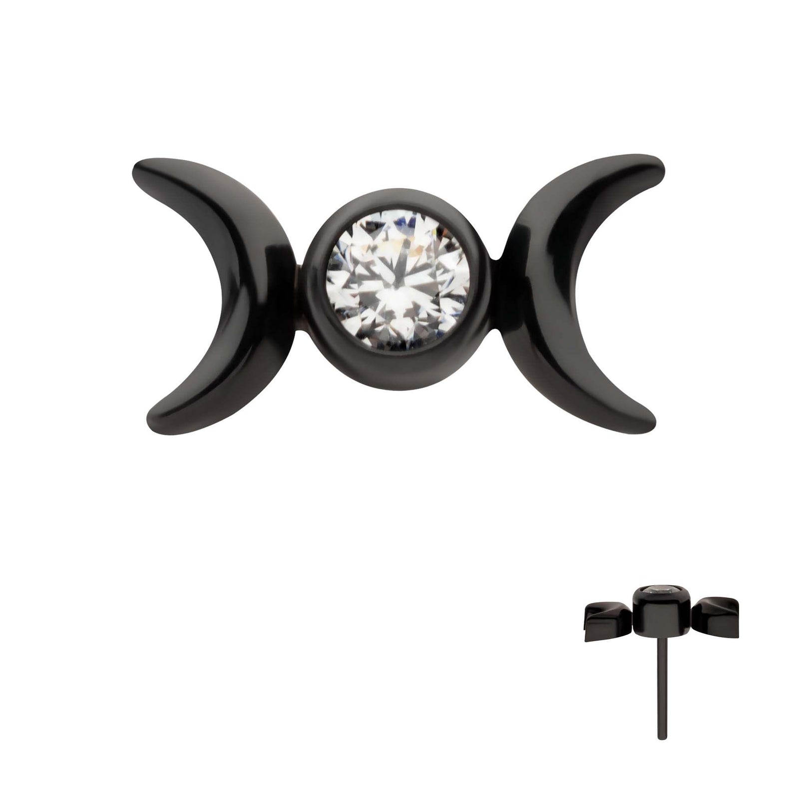 Black PVD Titanium Threadless Bezel Set CZ Triple Moon Phase Top tipvdktls56c -Rebel Bod-RebelBod
