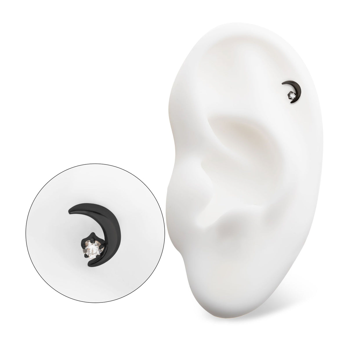Black PVD Titanium Threadless Crescent Moon CZ/Opal Top tipvdktls57c -Rebel Bod-RebelBod