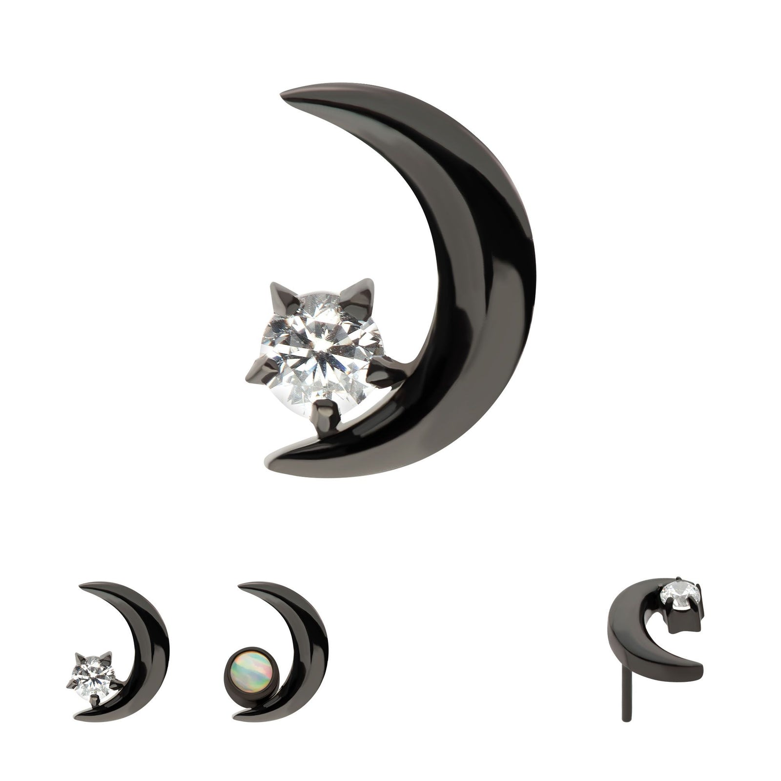 Black PVD Titanium Threadless Crescent Moon CZ/Opal Top tipvdktls57c -Rebel Bod-RebelBod