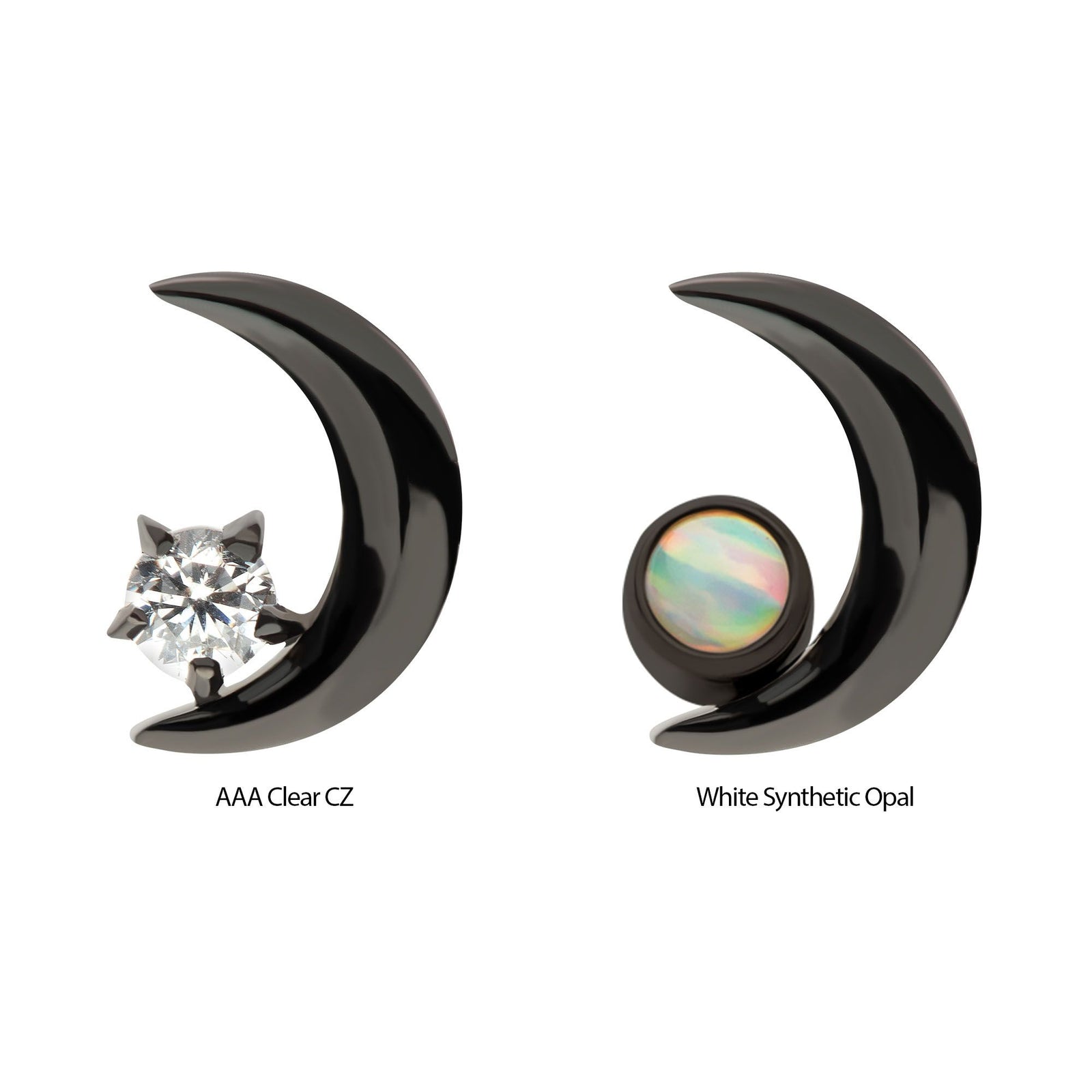 Black PVD Titanium Threadless Crescent Moon CZ/Opal Top tipvdktls57c -Rebel Bod-RebelBod