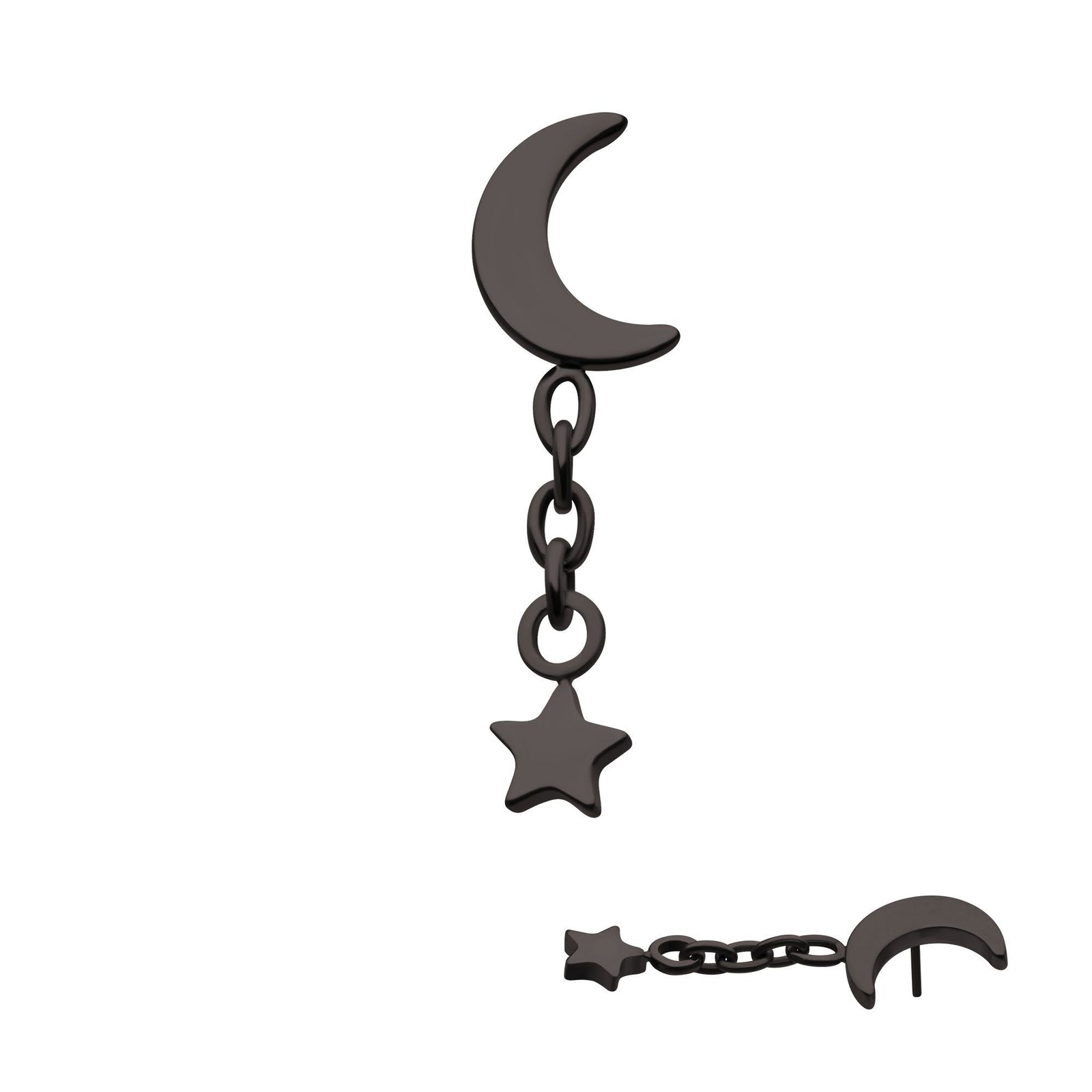 Black PVD Titanium Threadless Crescent Moon Top Star Dangle tipvdktls7383 -Rebel Bod-RebelBod