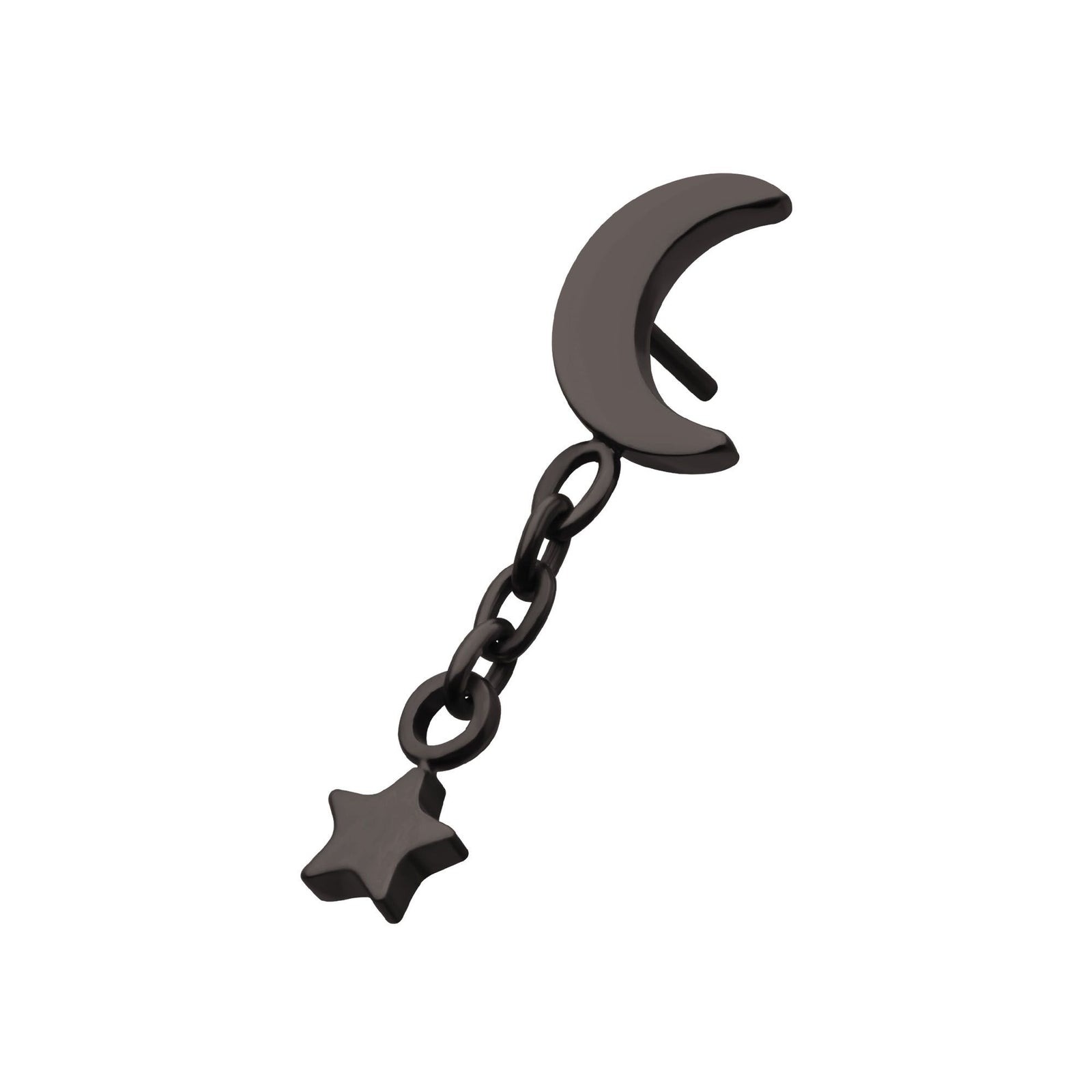 Black PVD Titanium Threadless Crescent Moon Top Star Dangle tipvdktls7383 -Rebel Bod-RebelBod