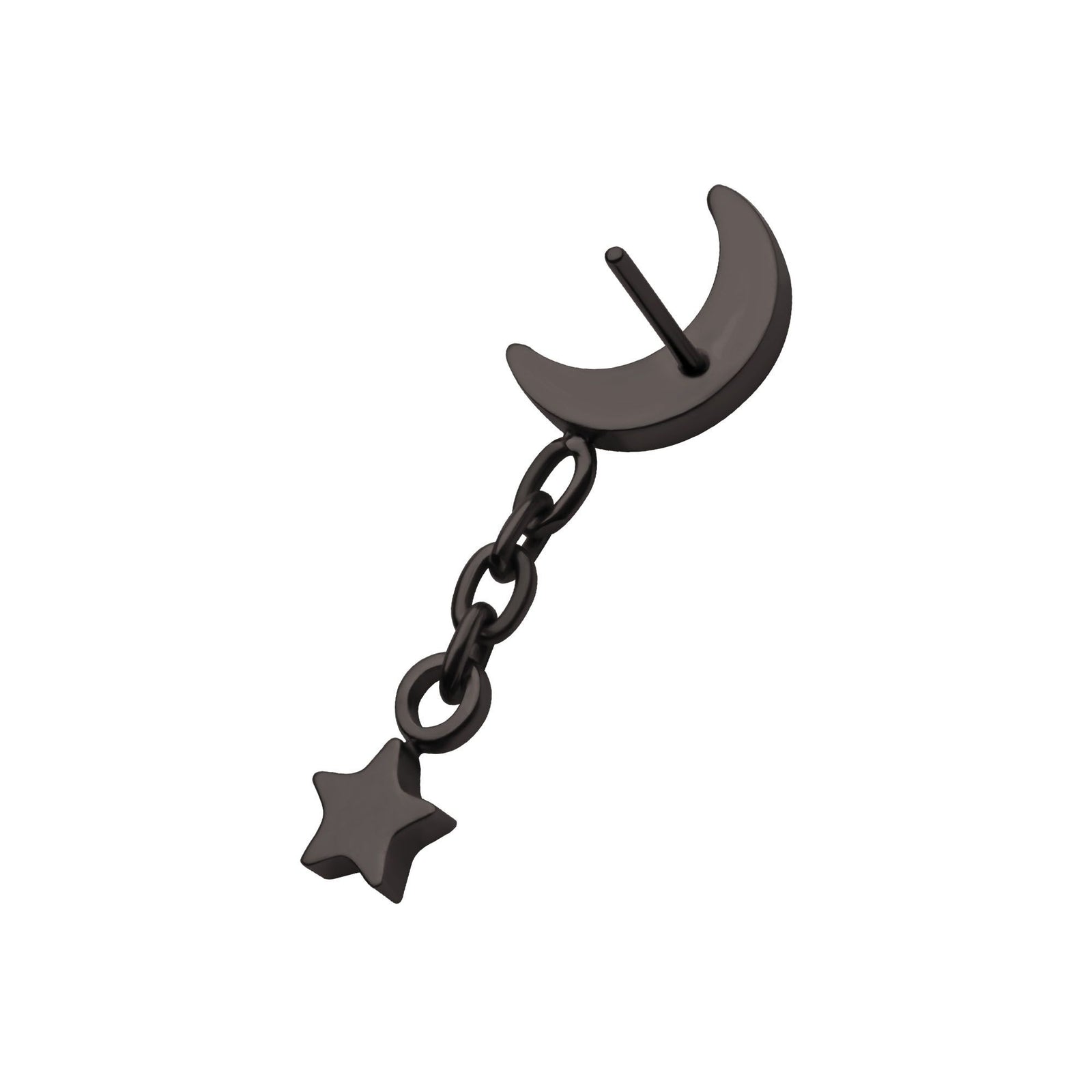 Black PVD Titanium Threadless Crescent Moon Top Star Dangle tipvdktls7383 -Rebel Bod-RebelBod