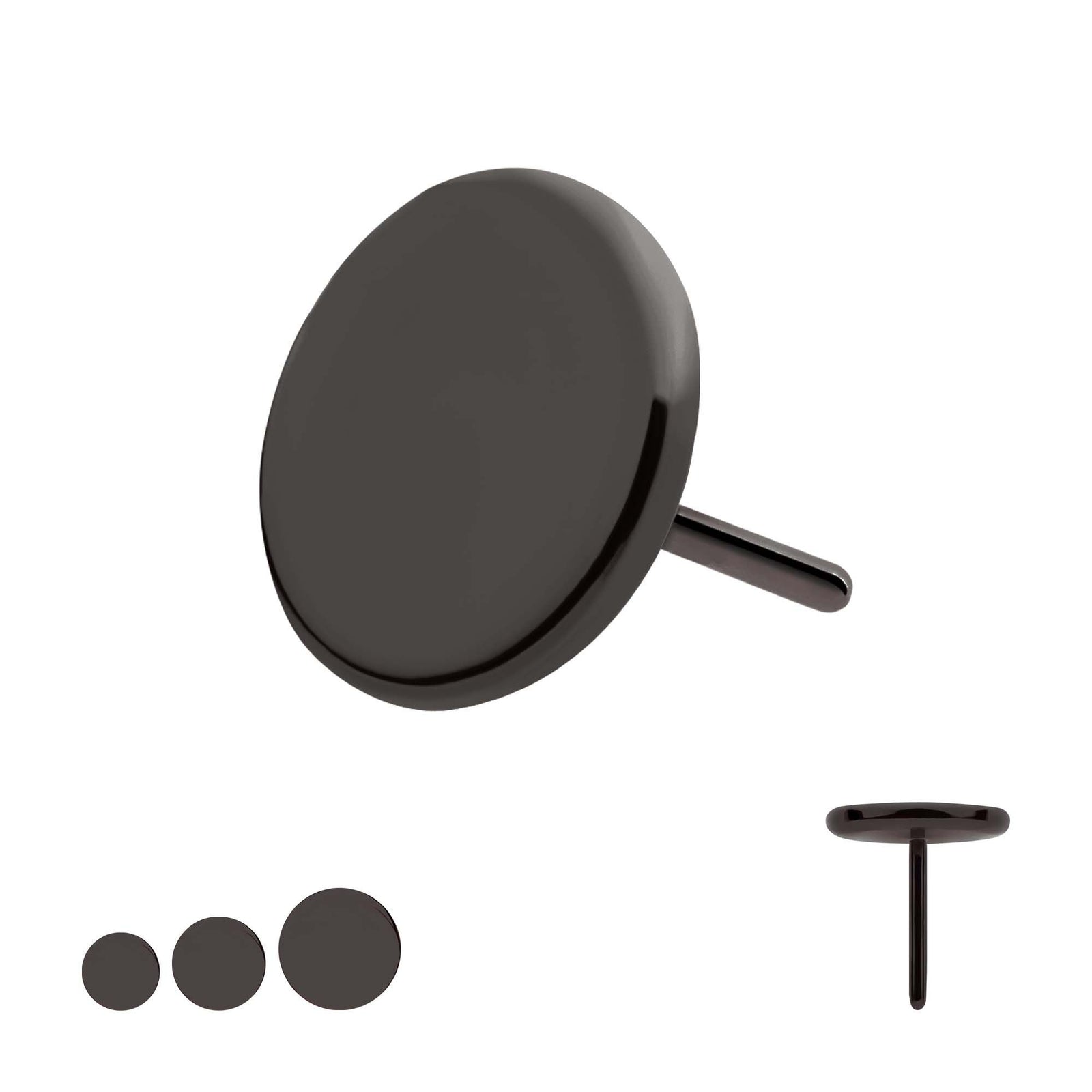 Black PVD Titanium Threadless Flat Disc Top tipvdktlstpd-25 -Rebel Bod-RebelBod