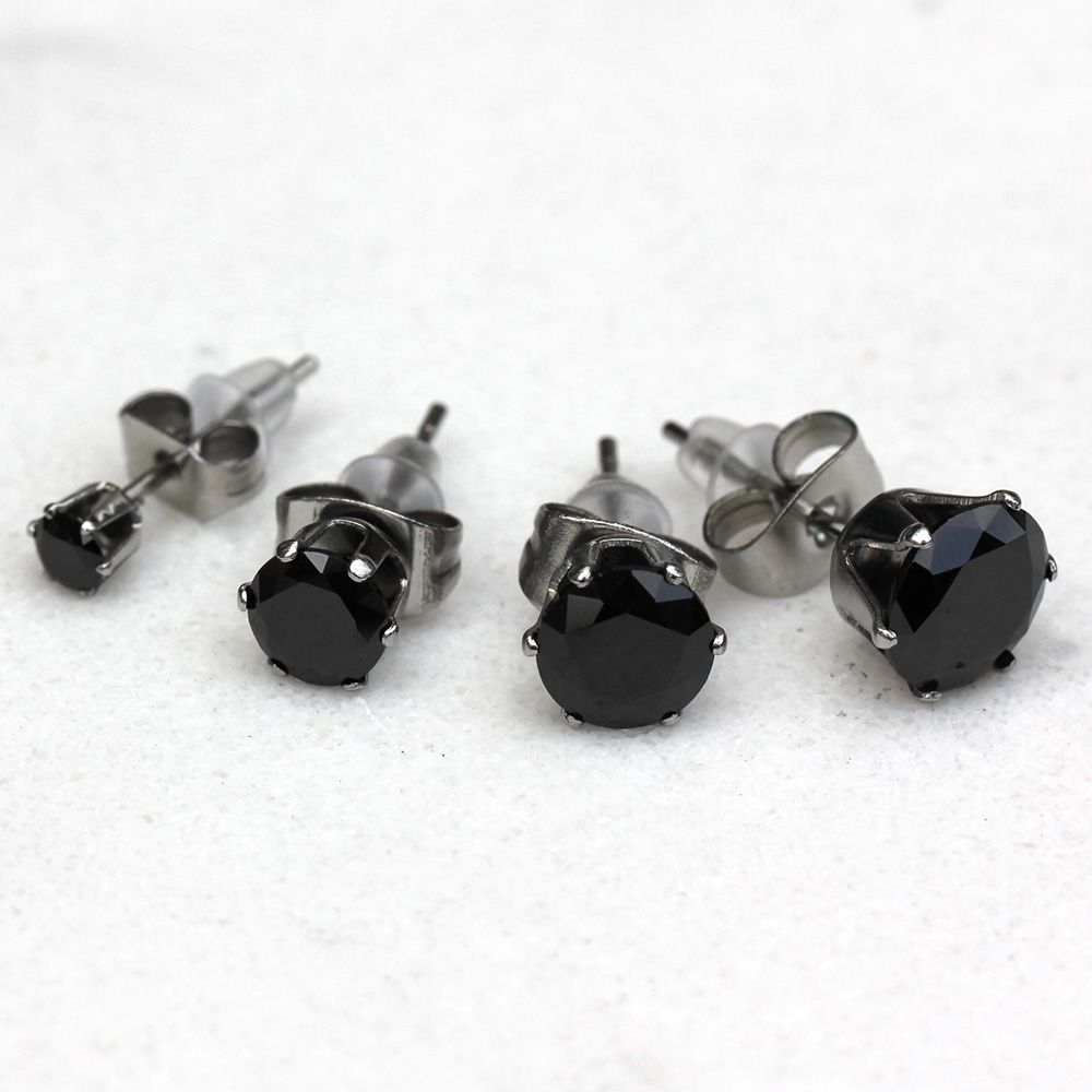 Stud Earrings Black Round CZ Stud Earrings - 1 Pair -Rebel Bod-RebelBod