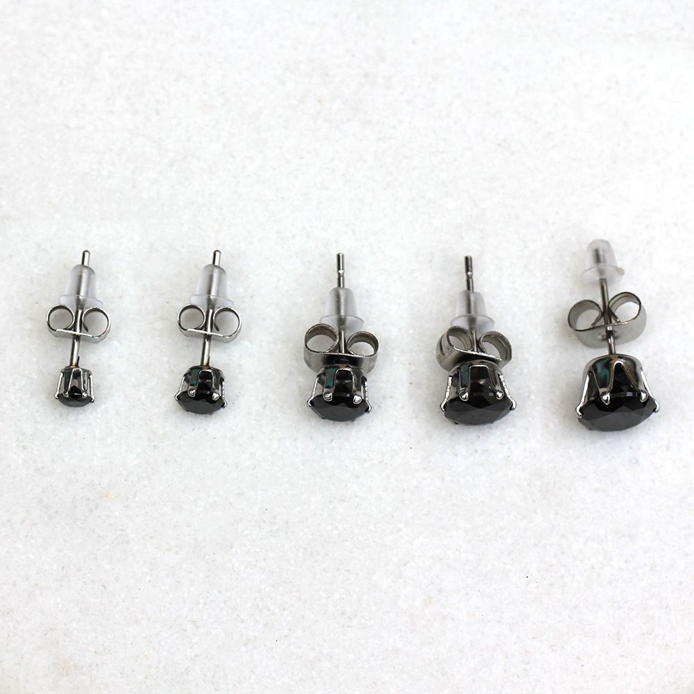 Stud Earrings Black Round CZ Stud Earrings - 1 Pair -Rebel Bod-RebelBod