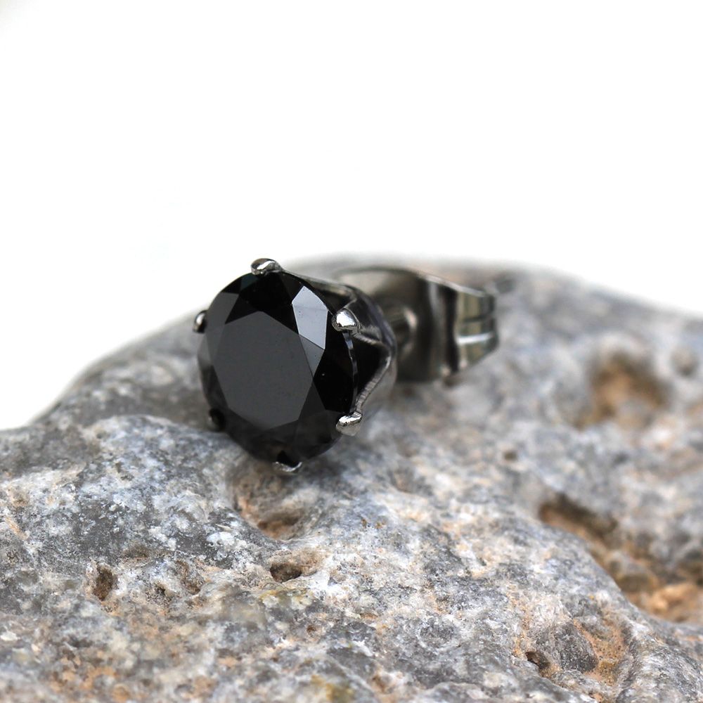 Stud Earrings Black Round CZ Stud Earrings - 1 Pair -Rebel Bod-RebelBod