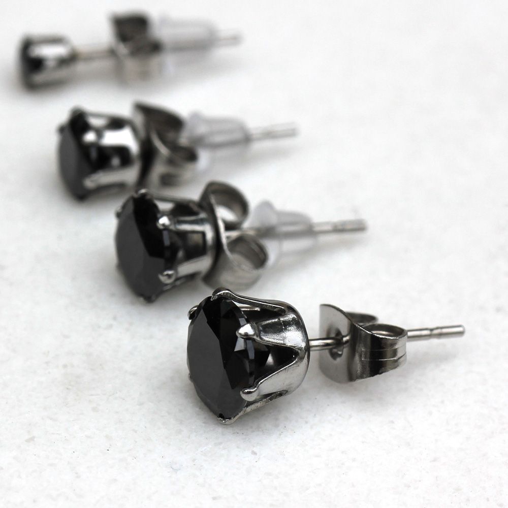 Stud Earrings Black Round CZ Stud Earrings - 1 Pair -Rebel Bod-RebelBod
