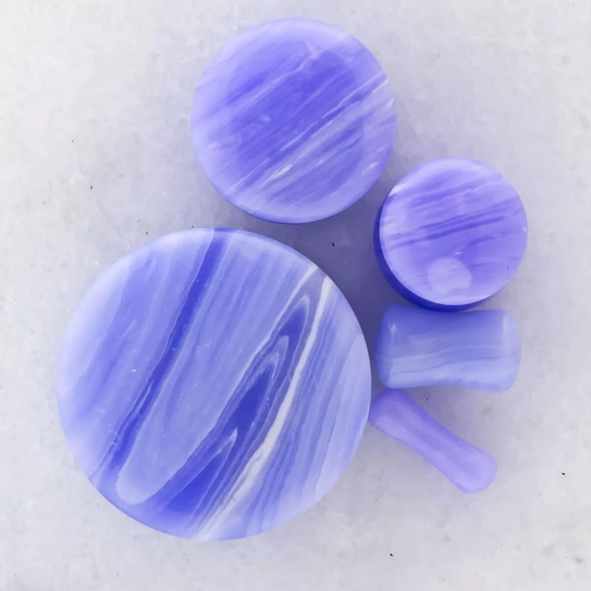 Plugs Earrings - Double Flare Blue Line Agate Stone Double Flare Plugs - 1 Pair -Rebel Bod-RebelBod