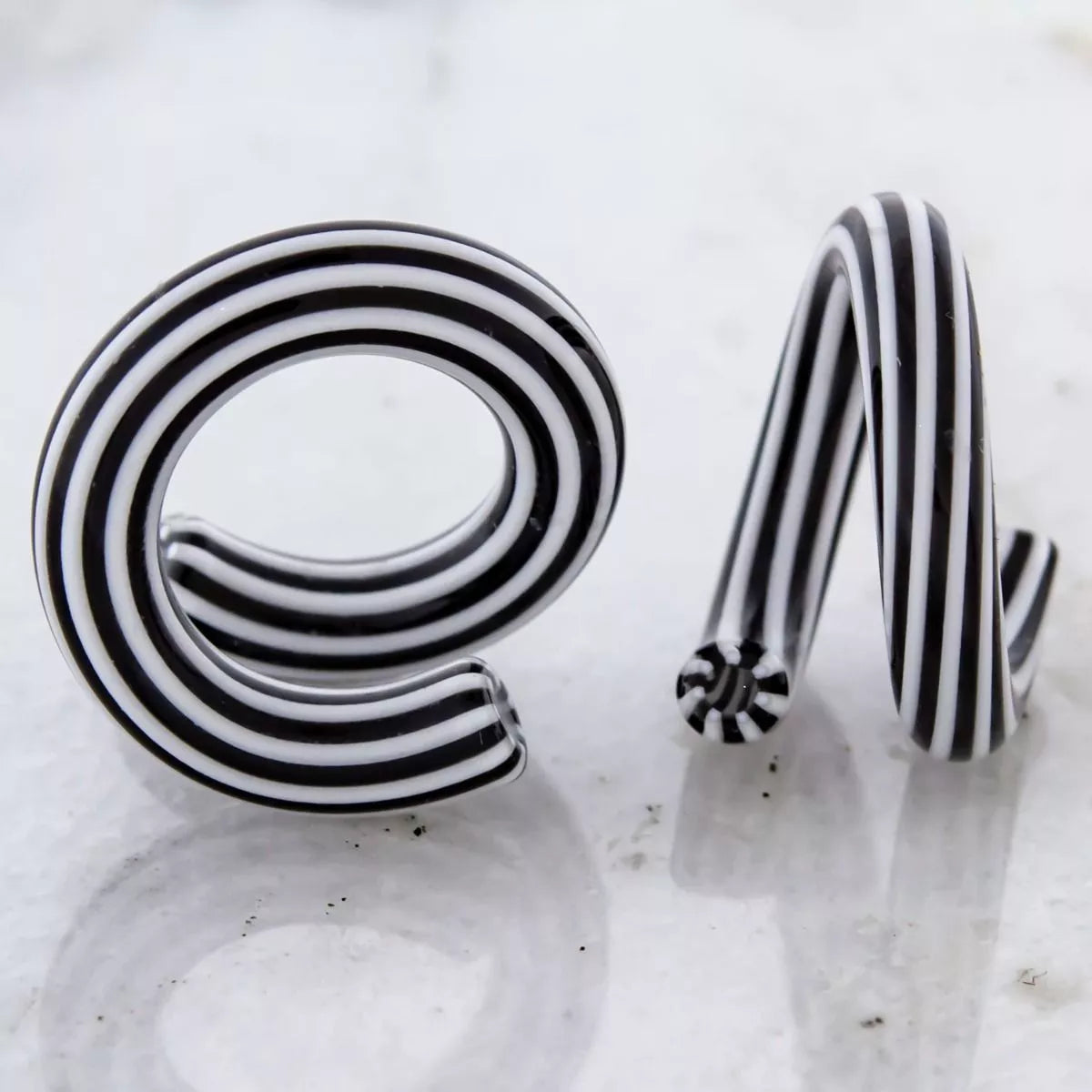 Tapers - Spirals Borosilicate Glass Black And White Striped Ring - 1 Piece #SPLT#2 -Rebel Bod-RebelBod