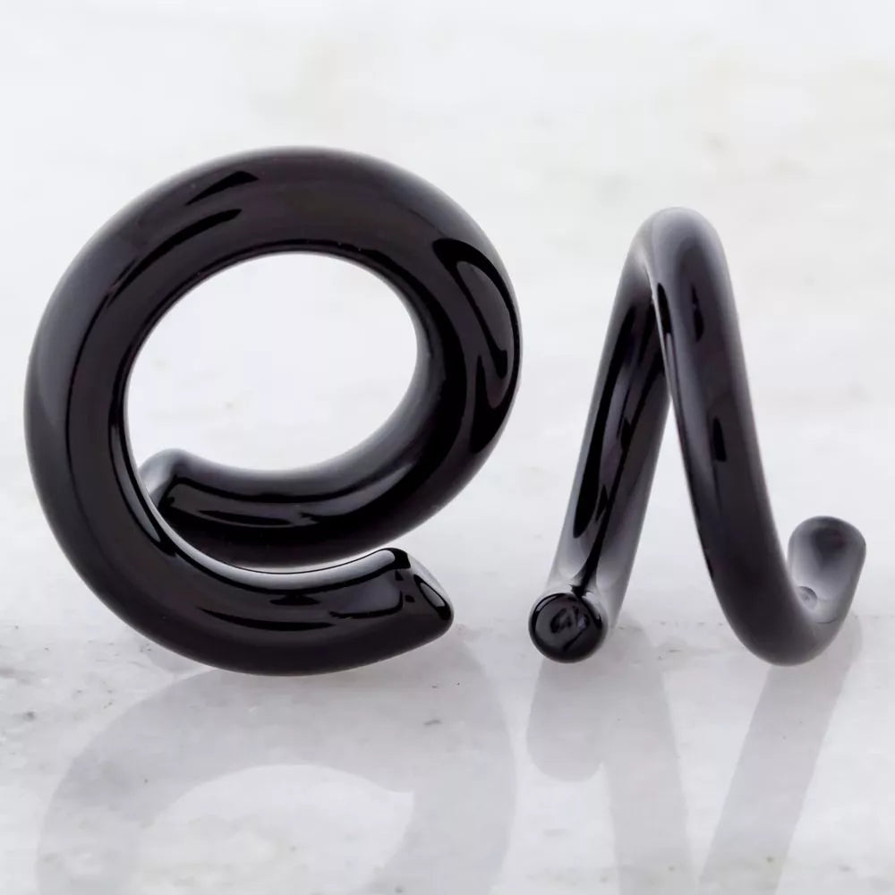 Tapers - Spirals Borosilicate Glass Black Midnight Ring Ear Hanger - 1 Piece #SPLT#2 -Rebel Bod-RebelBod