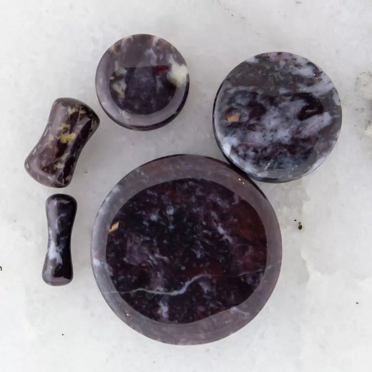Plugs Earrings - Double Flare Chicken Blood Stone Plug - 1 Pair -Rebel Bod-RebelBod