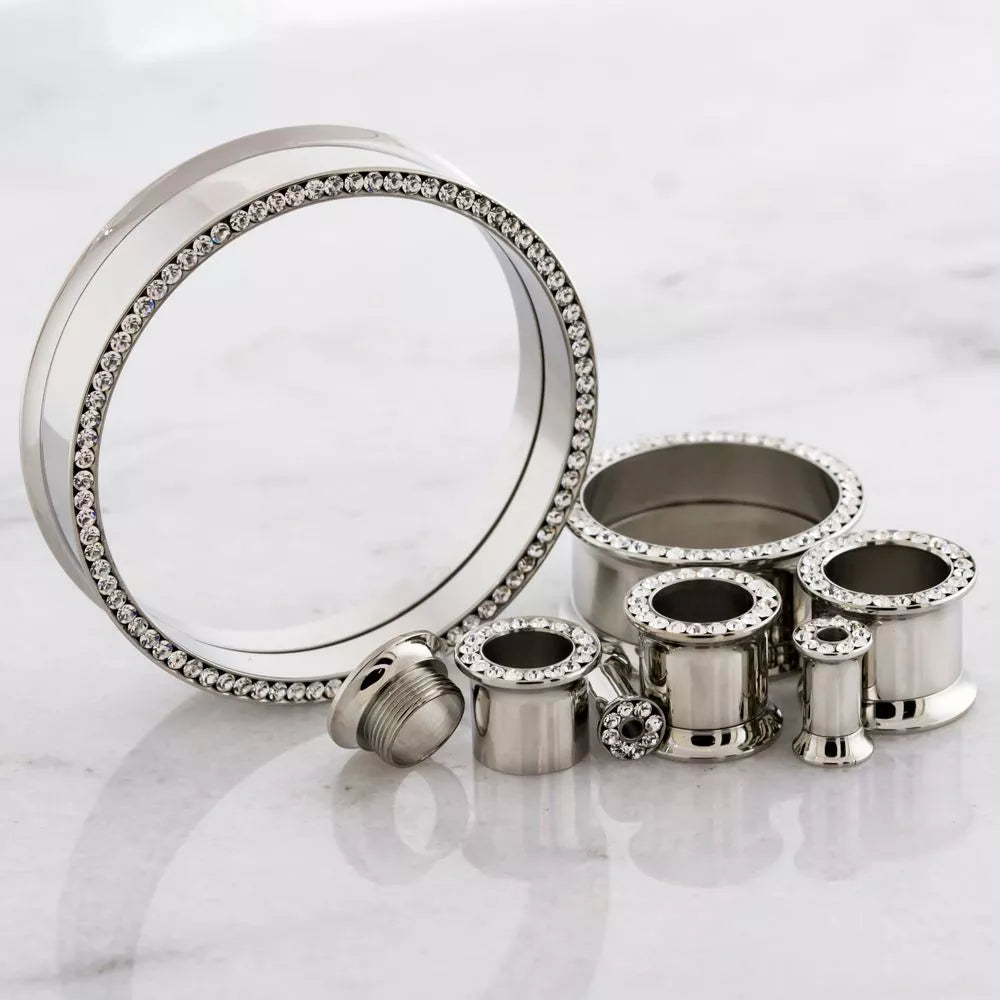 Tunnels - Double Flare Clear Gem Internally Threaded Tunnels - 1 Piece -Rebel Bod-RebelBod