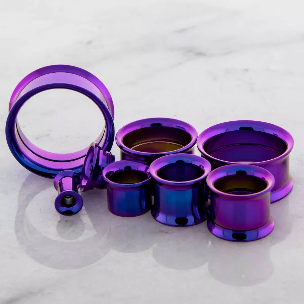 Tunnels - Double Flare Dark Purple Anodized Internally Threaded Double Flared Tunnels  - 1 Piece #SPLT#2 -Rebel Bod-RebelBod