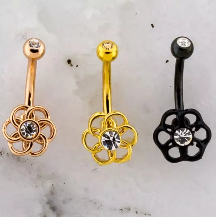 CURVED BARBELL Flower Curved Barbell Clear Gem Center -Rebel Bod-RebelBod