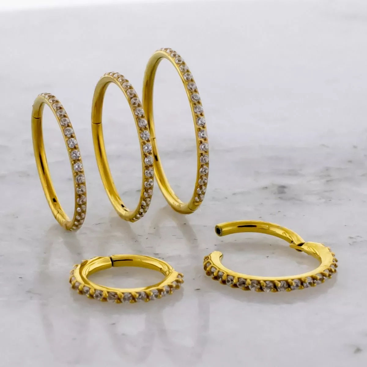 SEAMLESS CLICKER Gold Clicker Hinged Segment Ring Swarovski Gems - 1 Piece -Rebel Bod-RebelBod