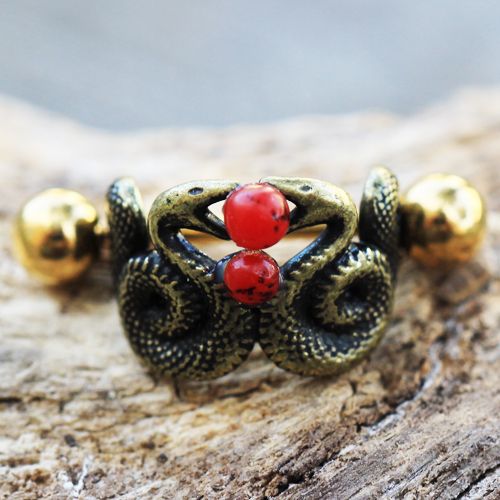 Cartilage Earring - Cartilage Cuff Gold Plated Blood Drop Double Snake Ear Cuff Cartilage Cuff Earring - 1 Piece -Rebel Bod-RebelBod