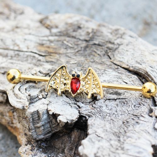 Industrial Barbell Gold Plated Industrial Barbell w/ Golden Blood Bat - 1 Piece -Rebel Bod-RebelBod