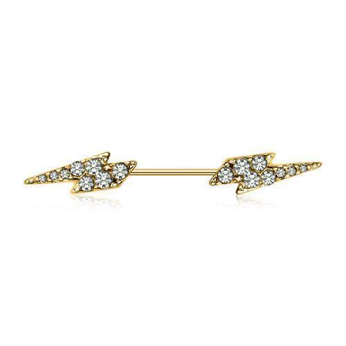 Nipple Barbell Gold Plated Multi-CZ Lightning Bolt Nipple Bar - 1 Piece -Rebel Bod-RebelBod