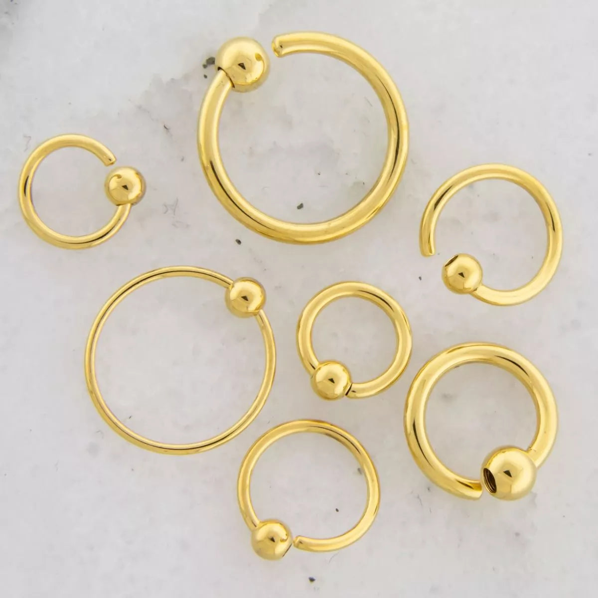 Gold PVD Fixed Bead Captive Ring 14G 1.6mm Inner Diameter 1 2 12.7mm Ball Size 4mm