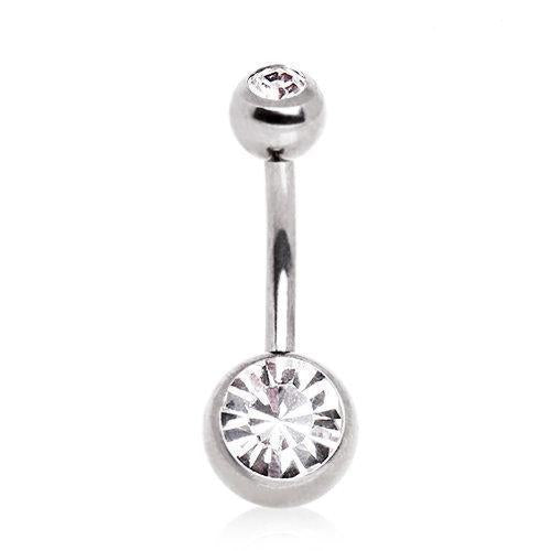 Belly Ring - No Dangle Grade 23 Solid Titanium Navel Ring w/ Gemmed Balls -Rebel Bod-RebelBod