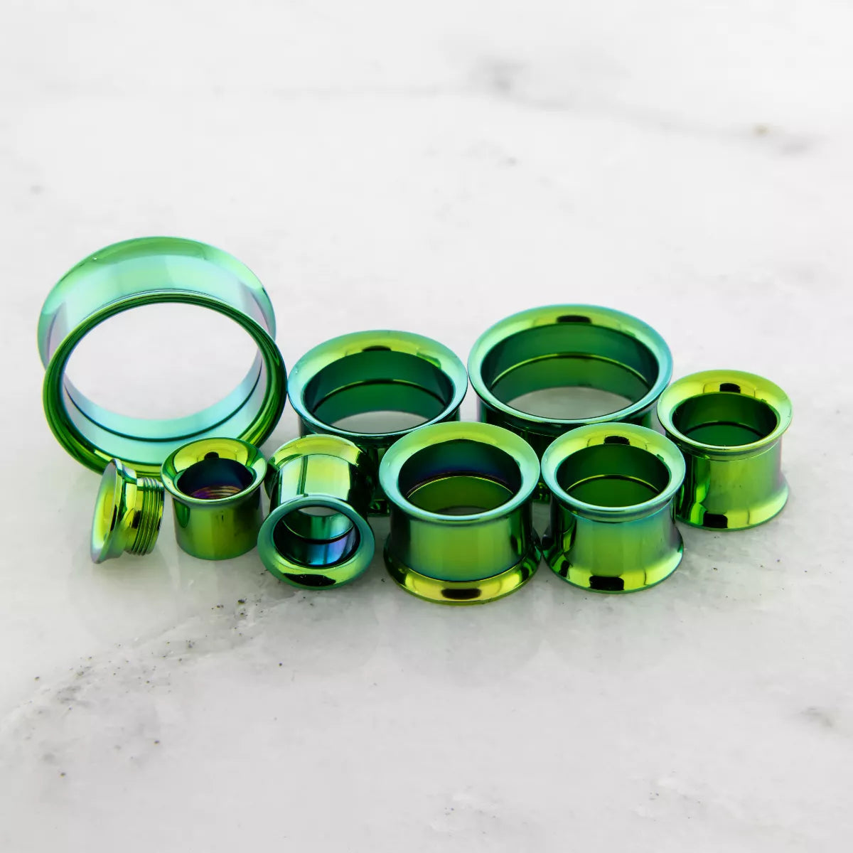 Tunnels - Double Flare Green Anodized Internally Threaded Tunnels  - 1 Piece #SPLT#2 -Rebel Bod-RebelBod