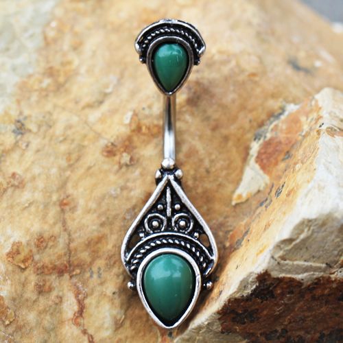 Belly Ring - No Dangle Green Victorian Belly Button Ring -Rebel Bod-RebelBod