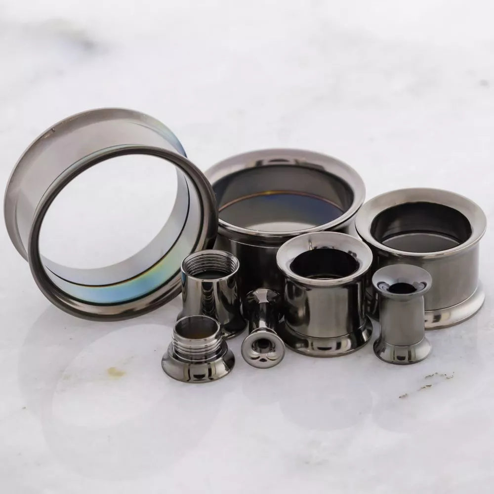 Tunnels - Double Flare Hematite Internally Threaded Tunnels  - 1 Piece -Rebel Bod-RebelBod