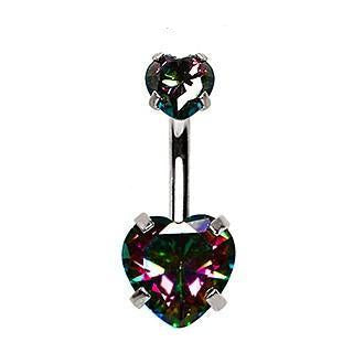 Belly Ring - No Dangle Internally Threaded 316L Surgical Steel Prong Set Vitrail Medium Heart Navel Ring -Rebel Bod-RebelBod