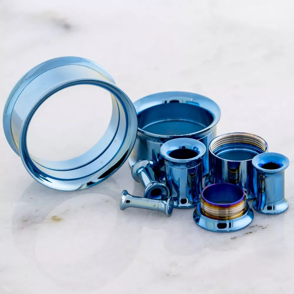 Tunnels - Double Flare Light Blue Anodized Internally Threaded Tunnels - 1 Piece #SPLT#2 -Rebel Bod-RebelBod