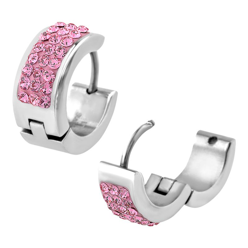 Earrings Light Pink Crystal Gem in Steel Huggies earring sse5159p -Rebel Bod-RebelBod