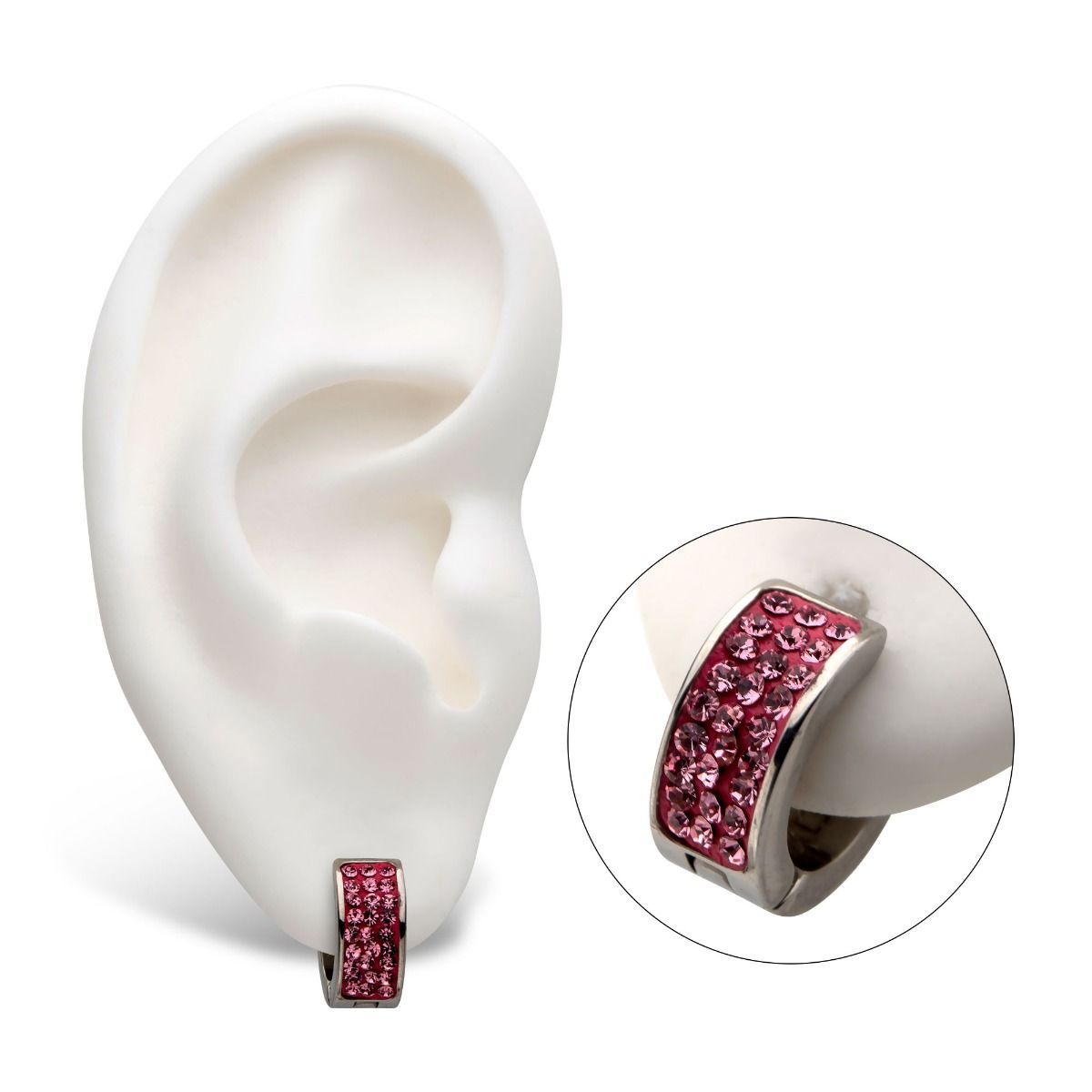 Earrings Light Pink Crystal Gem in Steel Huggies earring sse5159p -Rebel Bod-RebelBod