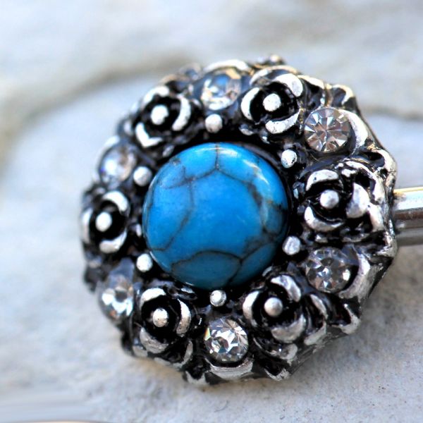 Nipple Barbell Medieval Rose Nipple Bar Stone Inlay - 1 Piece -Rebel Bod-RebelBod