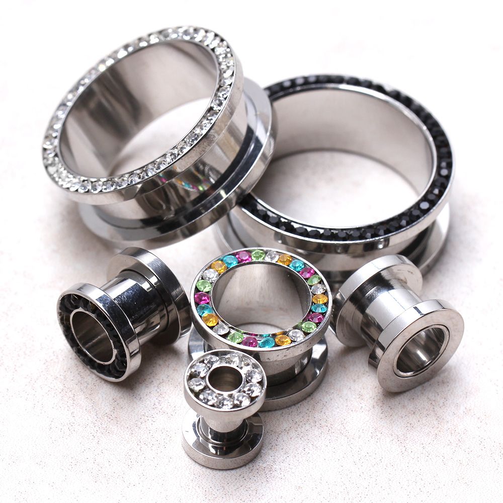 Tunnels - Double Flare Multi CZ Screw Fit Tunnel Plug - 1 Piece -Rebel Bod-RebelBod