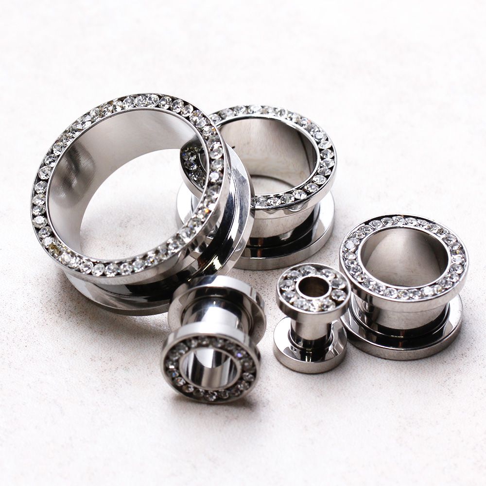 Tunnels - Double Flare Multi CZ Screw Fit Tunnel Plug - 1 Piece -Rebel Bod-RebelBod