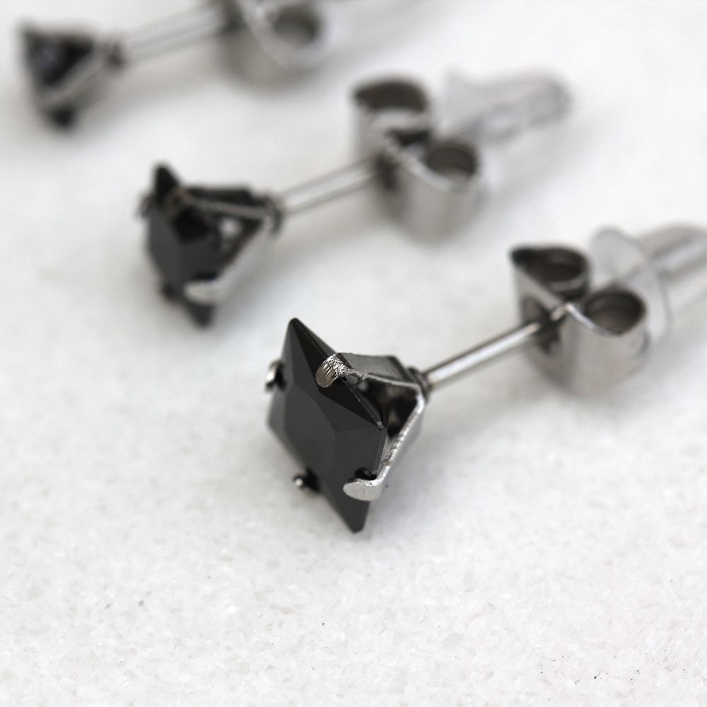 Stud Earrings Pair of Black Princess Cut CZ Stud Earrings - 1 Pair -Rebel Bod-RebelBod